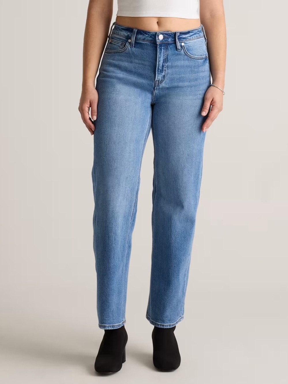 Quince Bella Stretch Relaxed Straight Jeans Atlantic Blue High-Rise Ankle